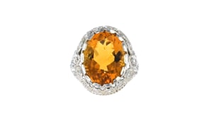 C. 1990 Vintage 6.75 Carat Citrine Ring with .55 ct. t.w. Diamonds in Platinum