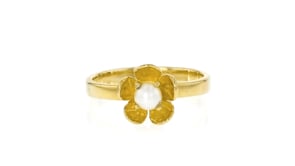 4-4.5mm Cultured Pearl Floral Jewelry Set: Earrings and Ring in 18kt Gold Over Sterling