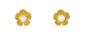 4-4.5mm Cultured Pearl Floral Jewelry Set: Earrings and Ring in 18kt Gold Over Sterling