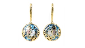Multicolored Enamel and Mother-of-Pearl Seahorse Mosaic Drop Earrings in 18kt Gold Over Sterling