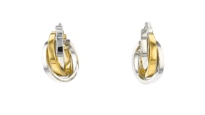 Italian Sterling Silver and 18kt Gold Over Sterling Interlocking Hoop Earrings