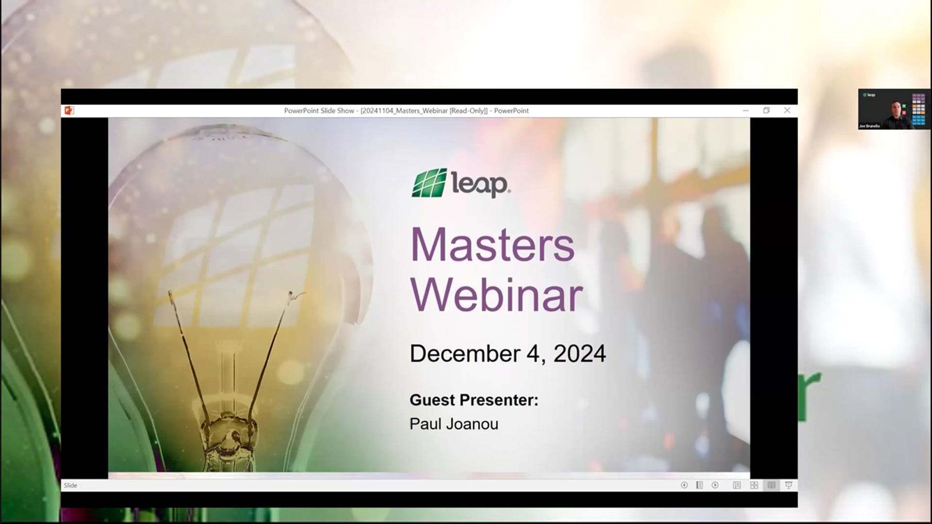 12/4/2024 Masters Webinar - Paul Joanou