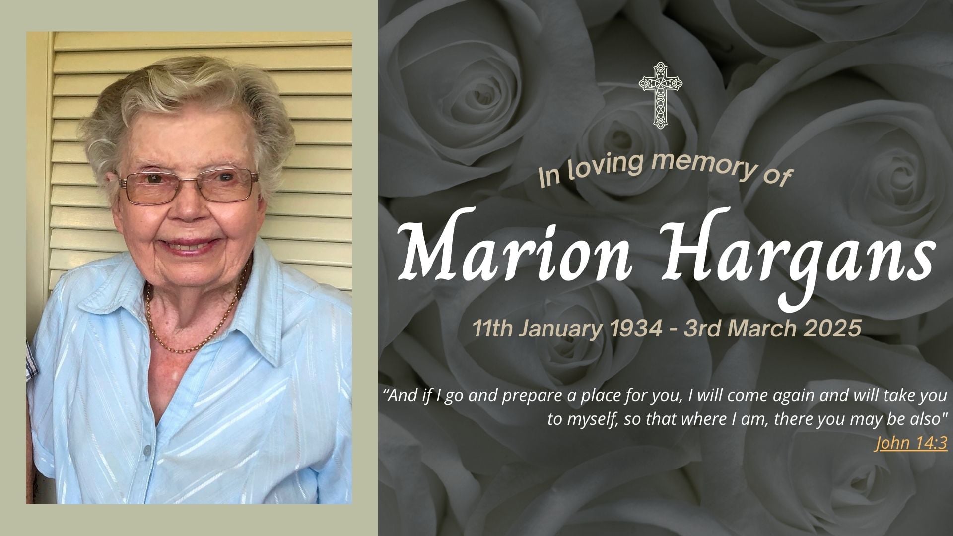 Funeral livestream of the late Marion Hargans