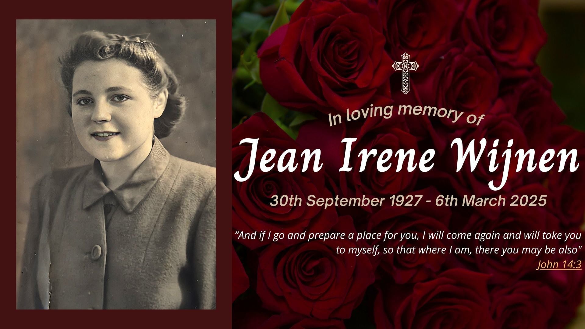 Funeral livestream of the late Jean Irene Wijnen