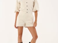 Beige denim playsuit with puff sleeves | My Jewellery