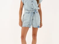 Light blue denim playsuit with belt | My Jewellery
