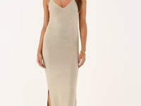 Beige lurex dress with slit | My Jewellery