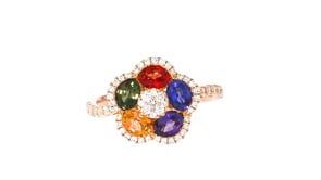 C. 2000 Vintage 1.51 ct. t.w. Multicolored Sapphire Flower Ring with .42 ct. t.w. Diamonds in 18kt Rose Gold