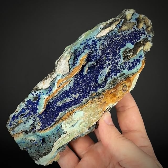 large Azurite on Smithsonite, on petrified wood