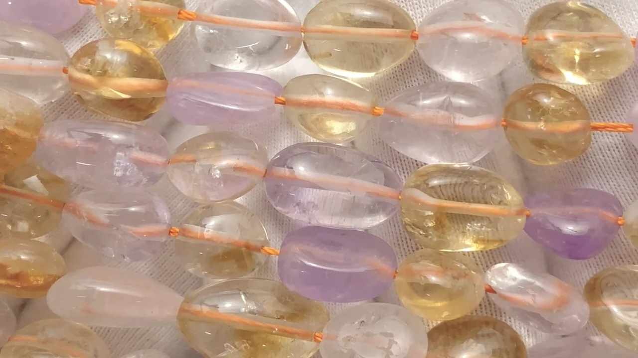 シトリン×ピンクアメジスト フラットタンブル ｜天然石ビーズの卸問屋
