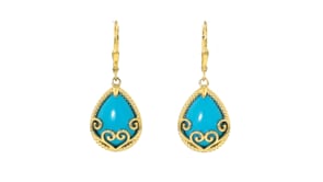 Turquoise Scrollwork Drop Earrings in 18kt Gold Over Sterling