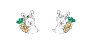 Multicolored Enamel and .20 ct. t.w. Citrine Bunny and Carrot Earrings in Sterling Silver