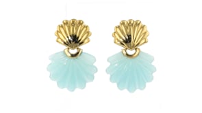 Carved Blue Chalcedony Seashell Drop Earrings in 18kt Gold Over Sterling