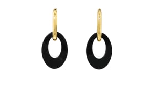 18kt Gold Over Sterling Hoop Earrings with Removable Oval Onyx Drops