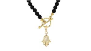 .10 ct. t.w. CZ Hamsa Charm in 18kt Gold Over Sterling