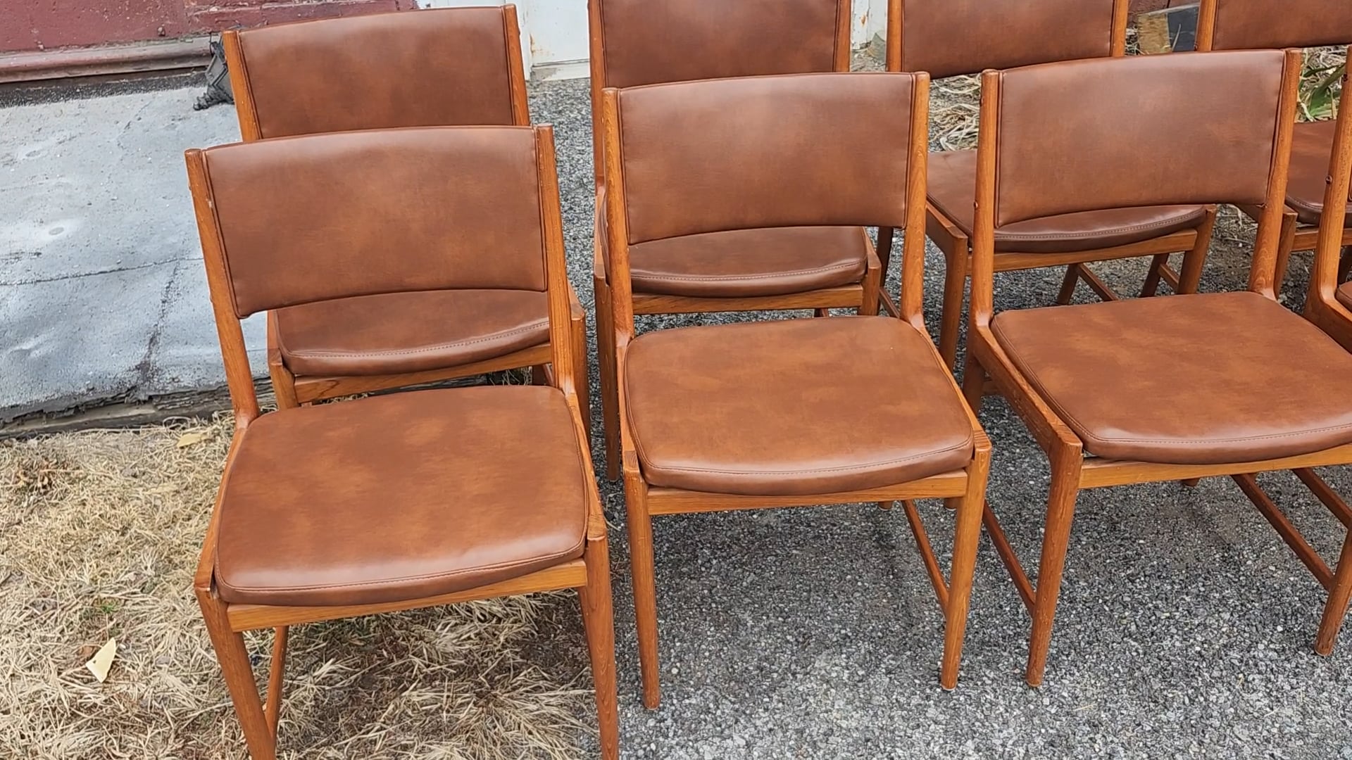 12 Mid Century Danish Modern Teak Leather Dining Chairs by Kai