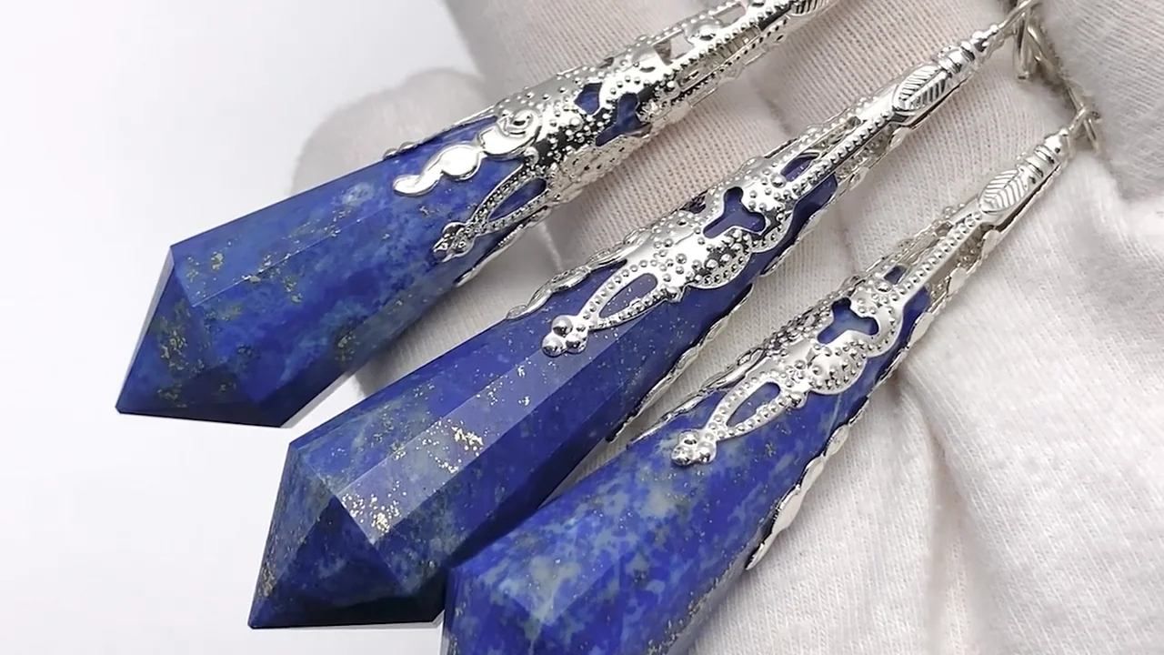ラピスラズリ ペンデュラム72×16×16mm チェーン付き シルバーカラー 1