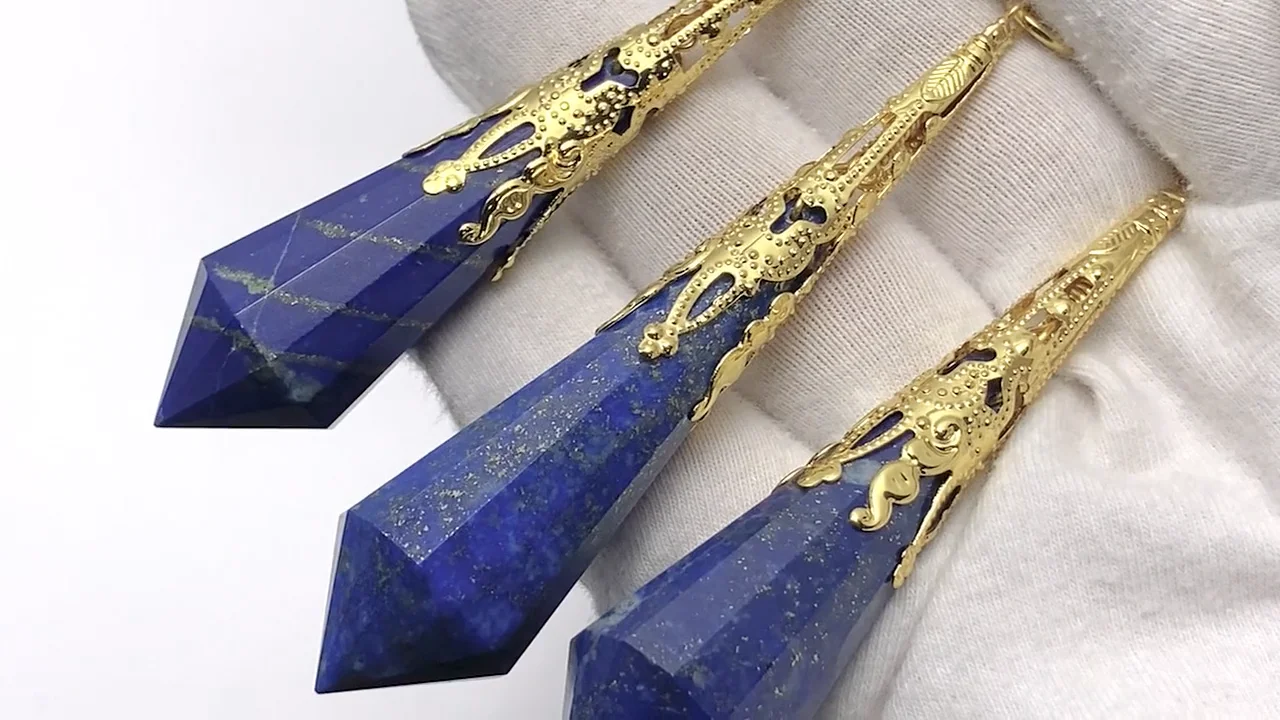 ラピスラズリ ペンデュラム72×16×16mm チェーン付き ゴールドカラー 1