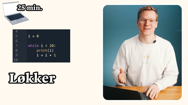Undervisningsvideo om løkker i programmeringskurset