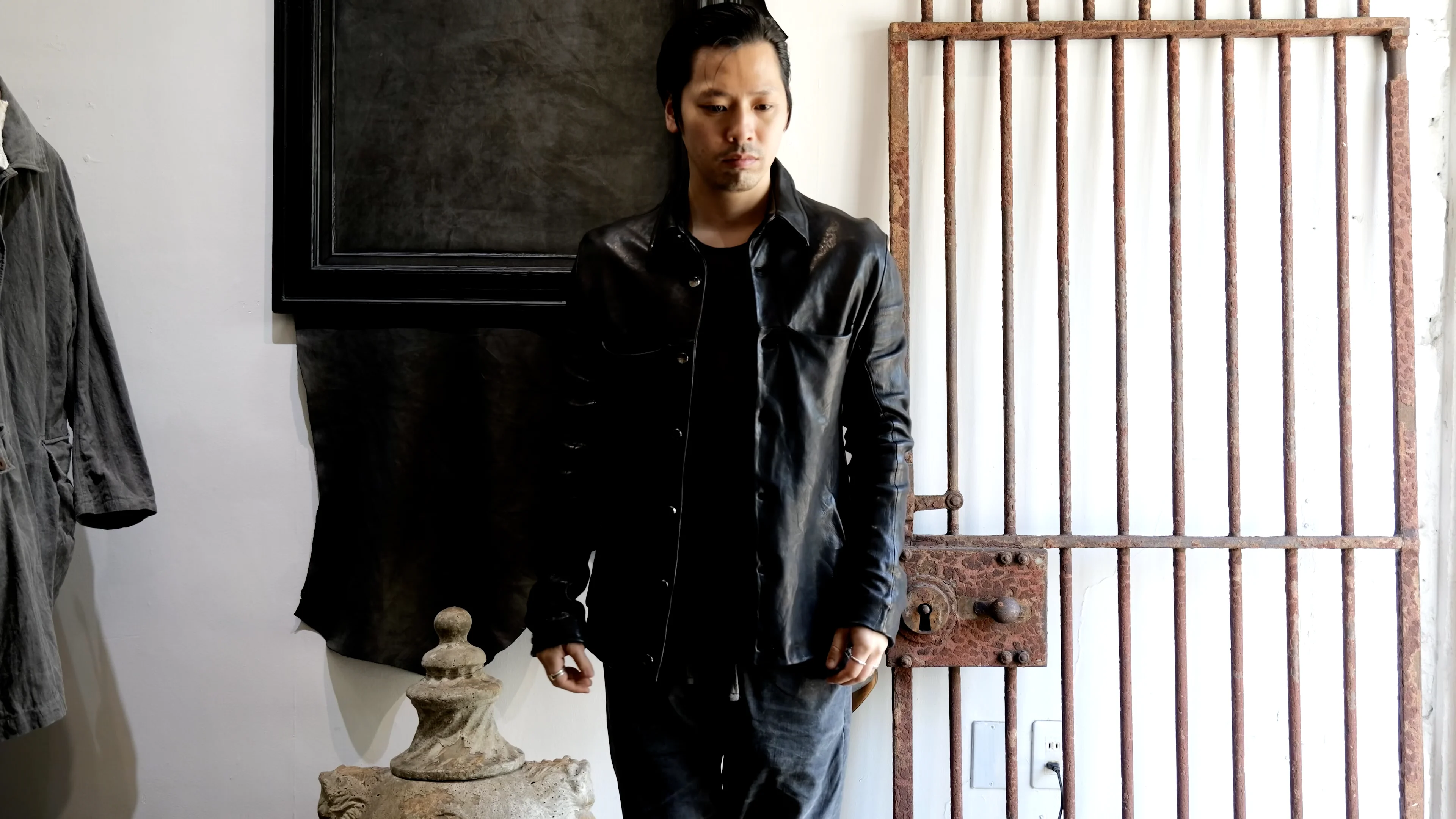 H15-41937. HEAVY WEIGHT SHEEP LEATHER SHIRT COLLAR BLOUSON