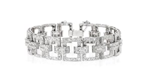 C. 1990 Vintage 6.75 ct. t.w. Diamond Geometric-Link Bracelet in Platinum