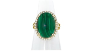 C. 1980 Vintage Malachite and .50 ct. t.w. Diamond Ring in 14kt Yellow Gold