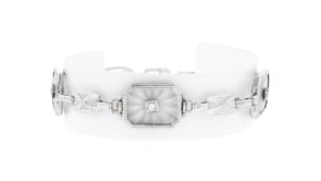 C. 1950 Vintage 6.85 ct. t.w. Rock Crystal Link Bracelet with .15 ct. t.w. Diamonds in 14kt White Gold