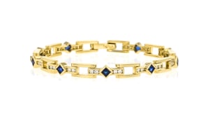 C. 1990 Vintage 1.55 ct. t.w. Sapphire and .90 ct. t.w. Diamond Geometric-Link Bracelet in 18kt Yellow Gold