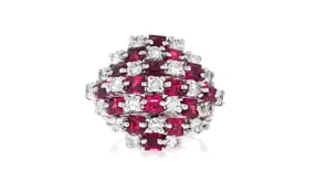 C. 1980 Vintage 2.55 ct. t.w. Ruby and 1.65 ct. t.w. Diamond Cocktail Ring in 14kt White Gold
