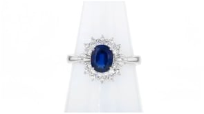 C. 2000 Vintage 1.09 Carat Sapphire and .27 ct. t.w. Diamond Ring in Platinum