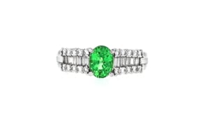 C. 2000 Vintage 1.23 Carat Tsavorite and .59 ct. t.w. Diamond Ring in Platinum