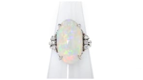 C. 1990 Vintage Opal and .12 ct. t.w. Diamond Ring in Platinum