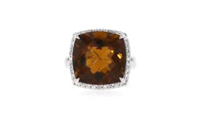 C. 2000 Vintage 11.72 Carat Smoky Quartz Ring with .36 ct. t.w. Diamonds in 18kt White Gold
