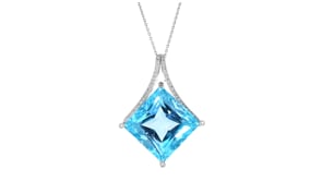 C. 1980 Vintage 86.09 Carat Swiss Blue Topaz Adjustable Pendant Necklace with .45 ct. t.w. Diamonds in 18kt White Gold