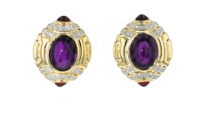 C. 1980 Vintage 28.00 ct. t.w. Amethyst Earrings with 4.00 ct. t.w. Garnets and 1.00 ct. t.w. Diamonds in 14kt Yellow Gold