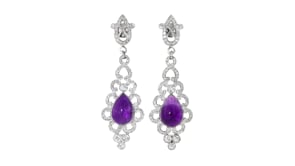 C. 1990 Vintage 12.00 ct. t.w. Amethyst and 2.50 ct. t.w. Diamond Drop Earrings in 18kt White Gold