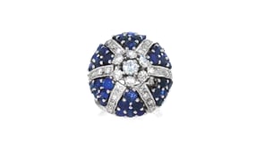C. 1980 Vintage 4.50 ct. t.w. Sapphire and 1.15 ct. t.w. Diamond Cluster Ring in 14kt White Gold