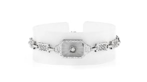 C. 1950 Vintage 2.00 Carat Rock Crystal Bracelet with Single Diamond in 10kt White Gold