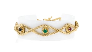 C. 1980 Vintage 1.25 ct. t.w. Multi-Gemstone Twisted Bracelet in 14kt Yellow Gold