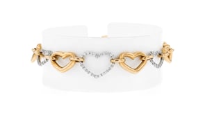 C. 1990 Vintage .91 ct. t.w. Diamond Heart-Link Bracelet in 18kt Two-Tone Gold