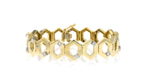 C. 2000 Vintage Jose Hess .27 ct. t.w. Diamond Geometric-Link Bracelet in 14kt Yellow Gold