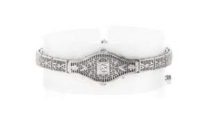C. 1980 Vintage 14kt White Gold Filigree Bracelet with Single Diamond