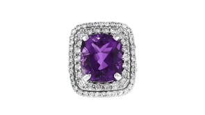 C. 1990 Vintage 10.50 Carat Amethyst and 2.40 ct. t.w. Diamond Cocktail Ring in 14kt White Gold