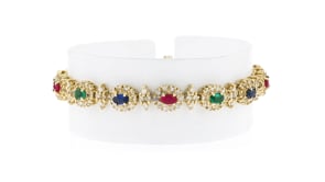 C. 1990 Vintage 3.15 ct. t.w. Multi-Gemstone and 3.50 ct. t.w. Diamond Bracelet in 14kt Yellow Gold