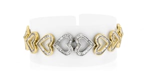 C. 1980 Vintage 4.50 ct. t.w. Diamond Heart-Link Bracelet in 14kt Two-Tone Gold