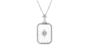 C. 1950 Vintage 8.50 Carat Rock Crystal Pendant Necklace with Single Diamond in 10kt White Gold