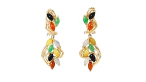 C. 1970 Vintage Multicolored Jade Clip-On Drop Earrings in 14kt Yellow Gold