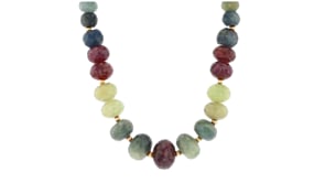 C. 1990 Vintage 415.00 ct. t.w. Multicolored Sapphire Graduated Bead Necklace with 14kt Yellow Gold
