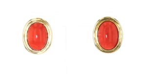 C. 1980 Vintage Red Coral Earrings in 14kt Yellow Gold