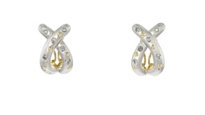 C. 1980 Vintage .25 ct. t.w. Diamond Ribbon Earrings in 14kt Two-Tone Gold